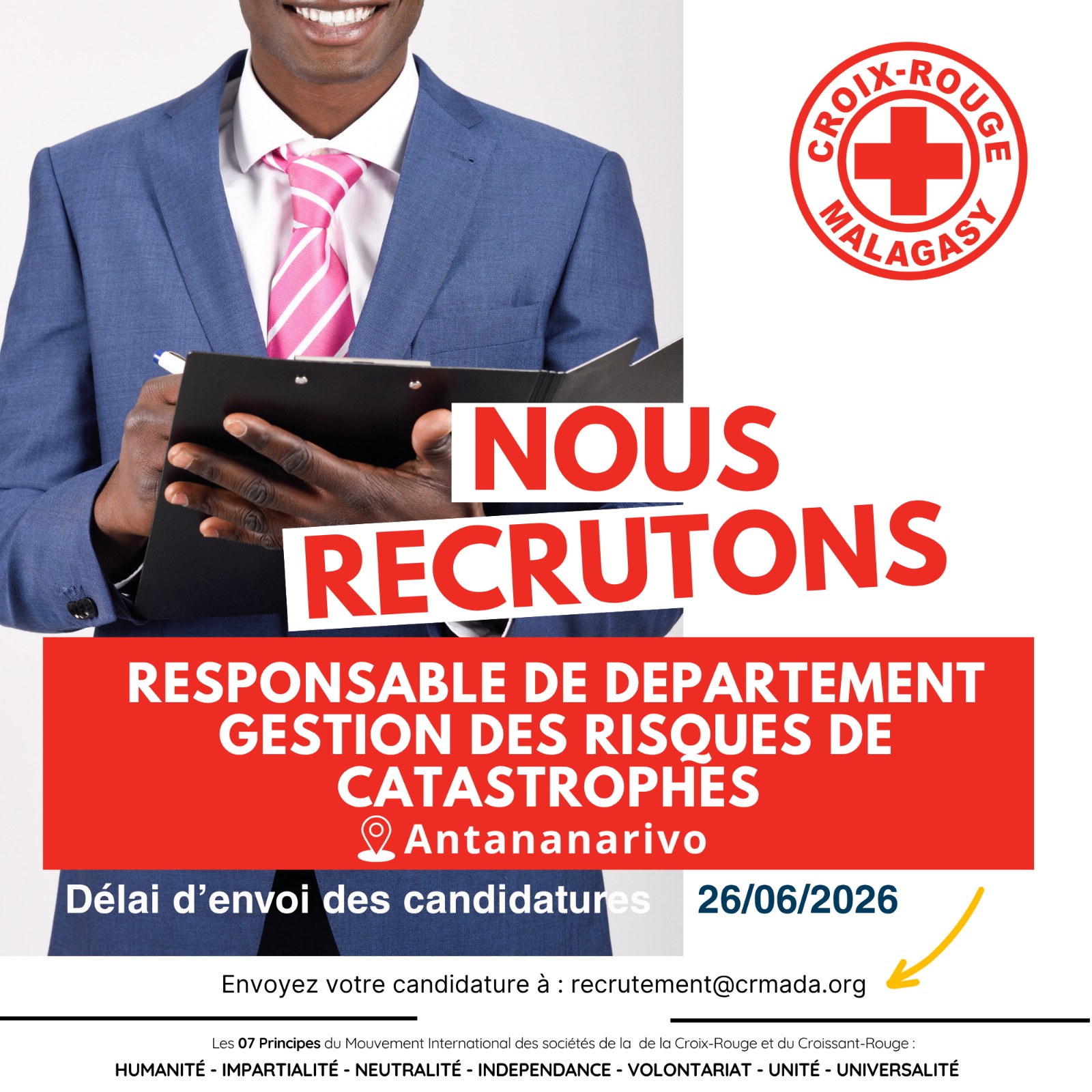 AVIS DE RECRUTEMENT « RESPONSABLE DE DEPARTEMENT GESTION DES RISQUES DE CATASTROPHES »